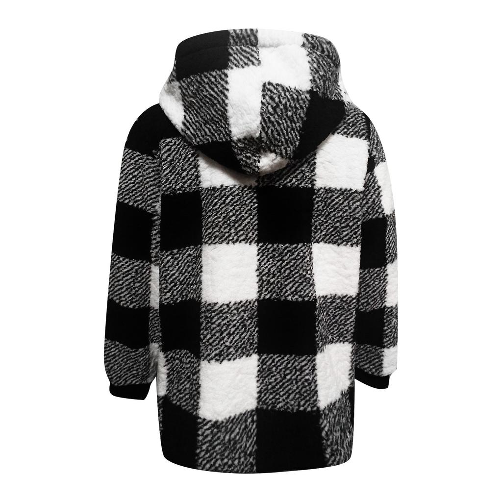 Женская повседневная теплая куртка с плюшевой решеткой и карманом на молнии с капюшоном, свободное пальто