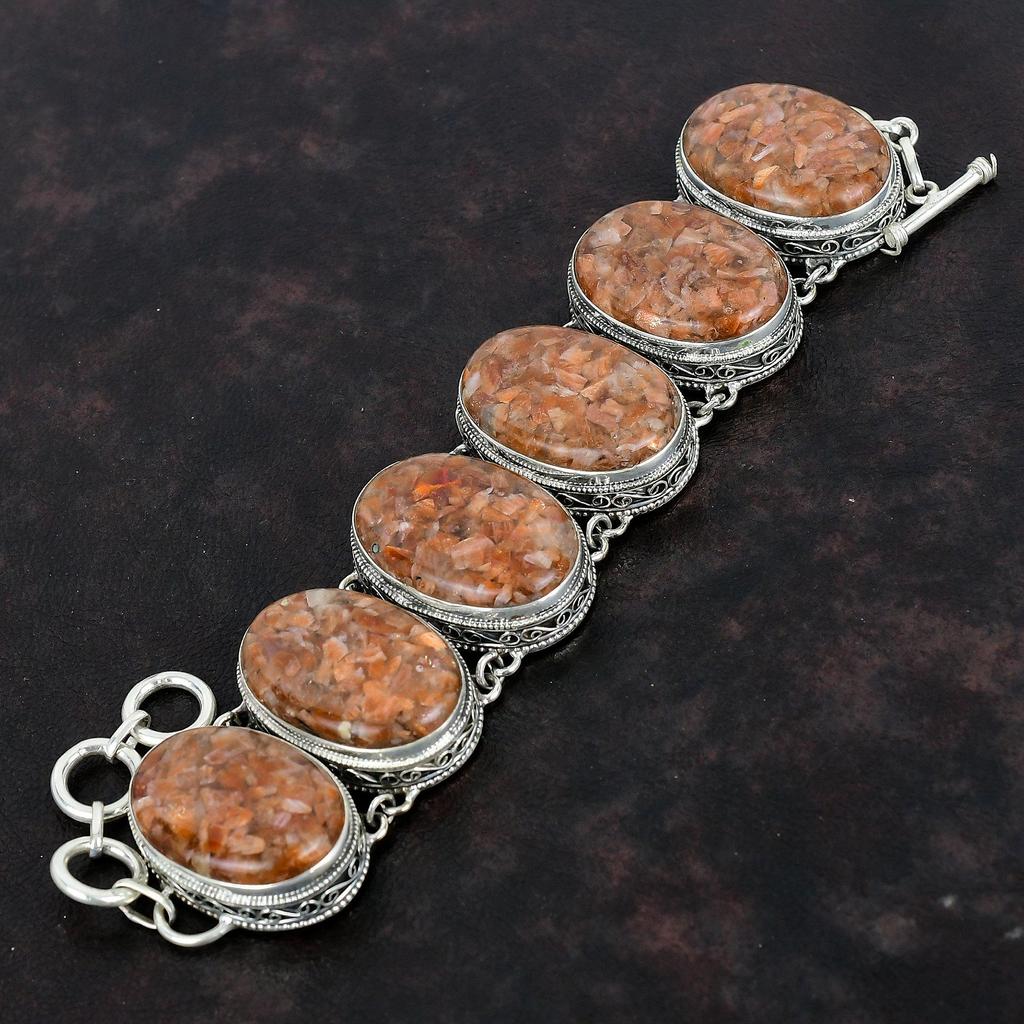 Sunstone Bracelet Gemstone Vintage Bracelet 925 Sterling Silver Bracelet Antique Jewelry Adjustable Chain Bracelet Handmade Jewelry For Gift