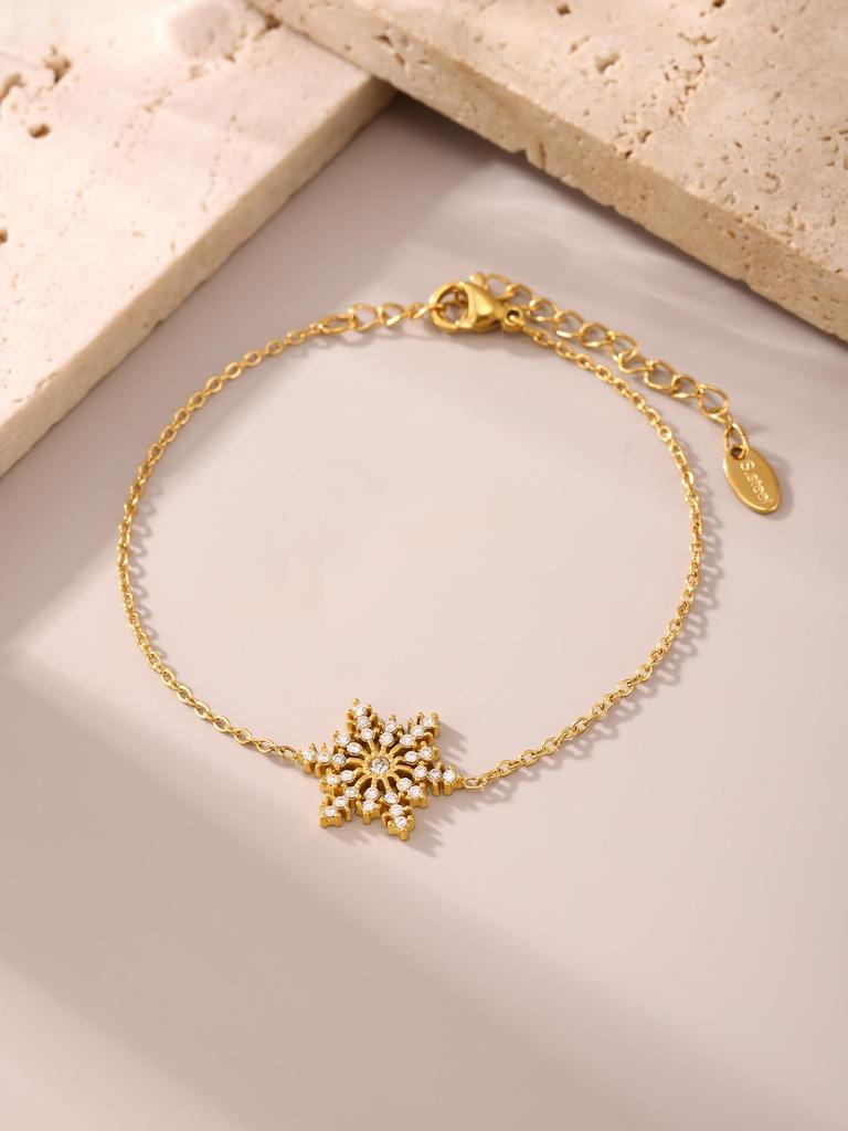 Oumeka Рождественский циркониевый браслет-снежинка с блеском, с PVD-покрытием из 18-каратного золота, женские украшения, не тускнеющие