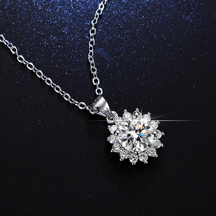 Ожерелье с имитацией муассанита в виде подсолнуха, 1 карат, женская круглая подвеска с бриллиантами, цепочка на ключицу