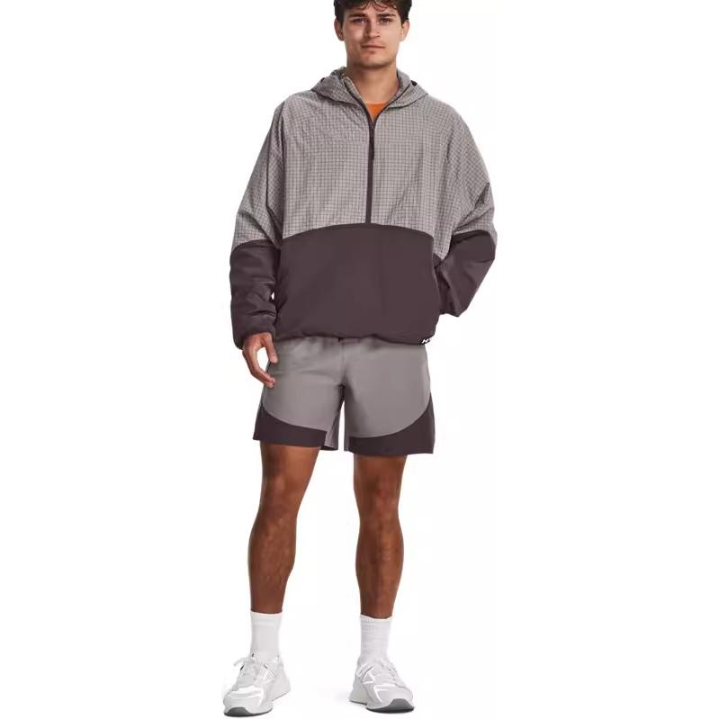 Under Armour Мужская тканая толстовка с капюшоном Rush Colorblock с полумолнией для тренировок, спортивная одежда, серая 1379678-294