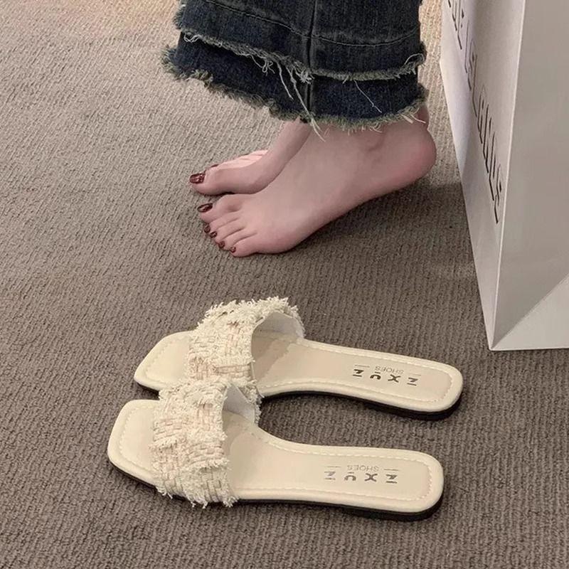 Casual outerwear one-word slippers women's summer 2024 new flat-bottomed versatile fairy style shoes beach cool slippers
