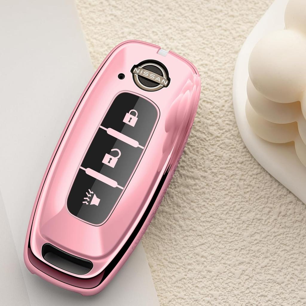 for Nissan Key Fob Cover 3 Buttons Car Key Case Sentra Kicks Pathfinder Rogue Ariya 2026 2025 2024  Accessories Pink
