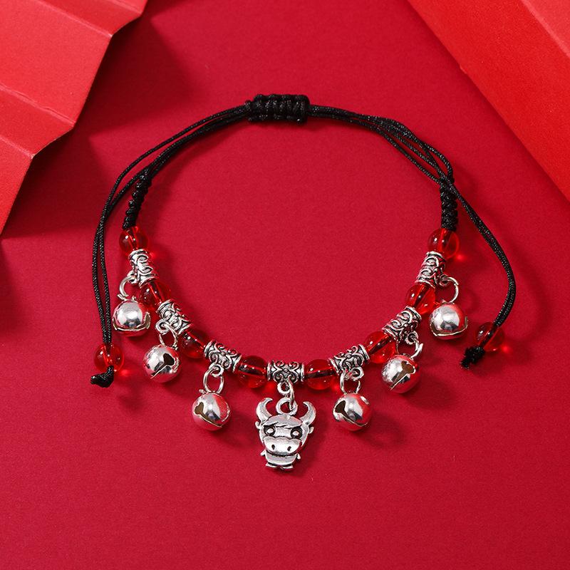 Zodiac Red Rope Woven Bell Bracelet Natal Life Men's and Women's Versatile Hand Rope Anklet Accessories