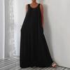 Women's Dress Summer Solid Color Plus Size Beach Long Dress Casual Side Pocket Sleeveless Dress