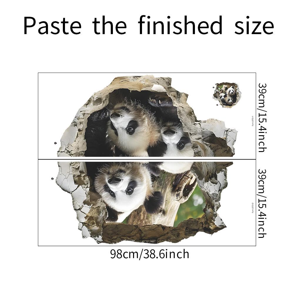 3D Реалистичный Пробивающий Стену Милый Панда Наклейка на Стену Самоклеящаяся Съемная для Спальни Гостиной Фоновая Стена Украшение