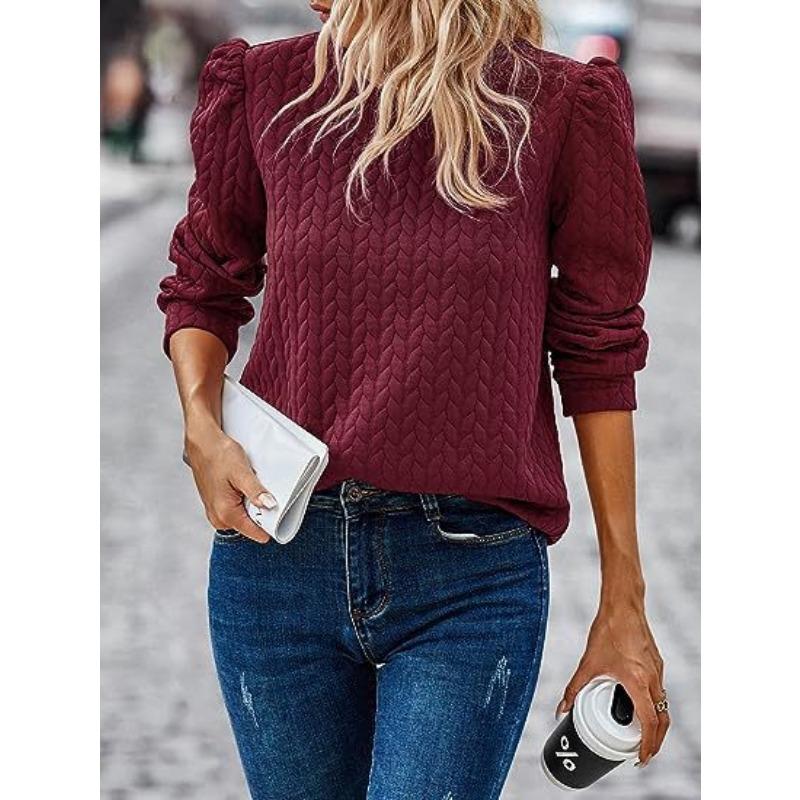 INDFS Женская мода Повседневный однотонный принт Весна Осень Длинные рукава О-образный вырез Пуловеры и длинные рукава