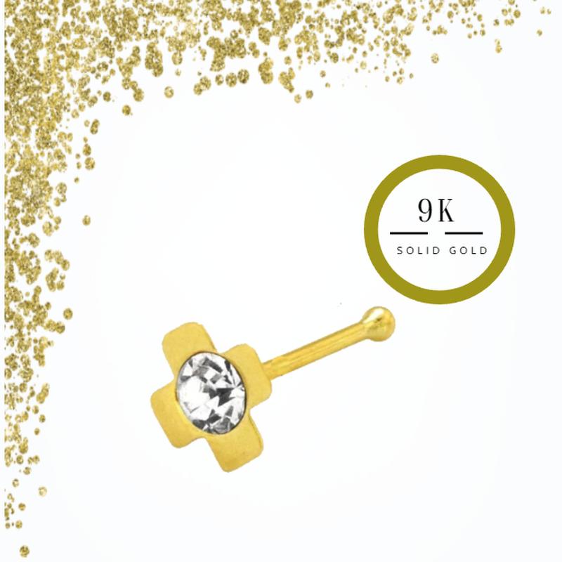 KODY PIERCING Пирсинг из 9-каратного золота, украшенный драгоценными камнями, булавка для носа с крестообразным шариком - качественный пирсинг