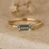 Baguette Aquamarine Ring with CZ Accents – Dainty Gold Plated 925 Sterling Silver Band – Women’s Promise Engagement Ring