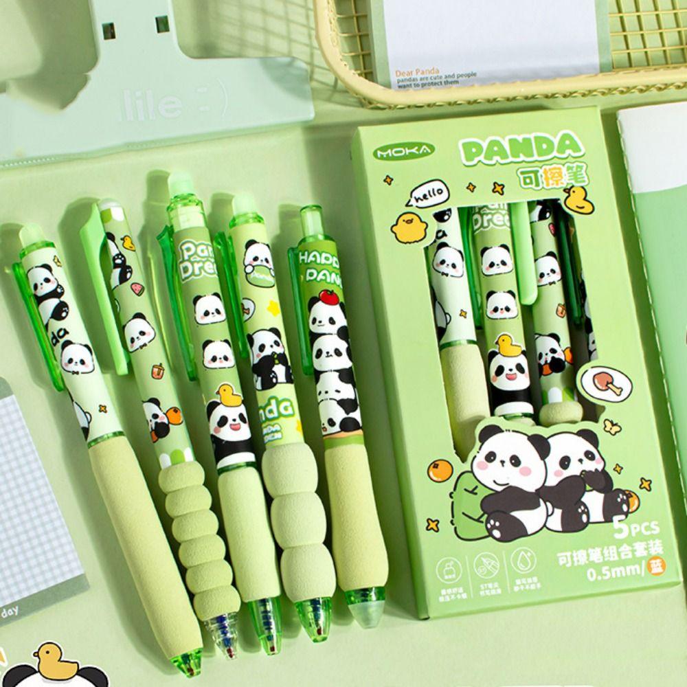5pcs INS Erasable Pens 0.5mm Neutral Pen Cartoon Erasable Gel Pen Writing Supplies