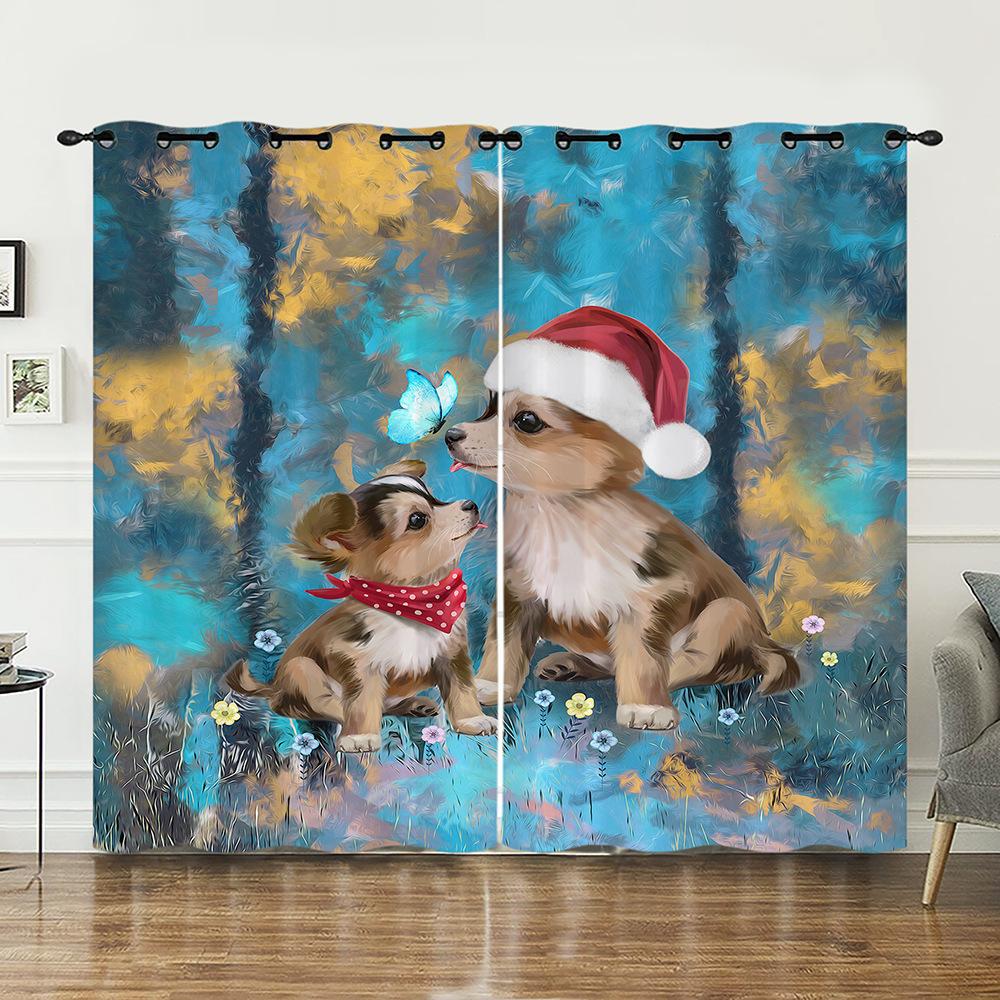 Curtain Cute Illustration Animal Curtain Digital Printing Blackout Curtain No Punching