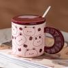 Cartoon Doodle Animal Ceramic Cup with Lid and Spoon High Value Mug Girl Couple Suit Water Cup Small Gift