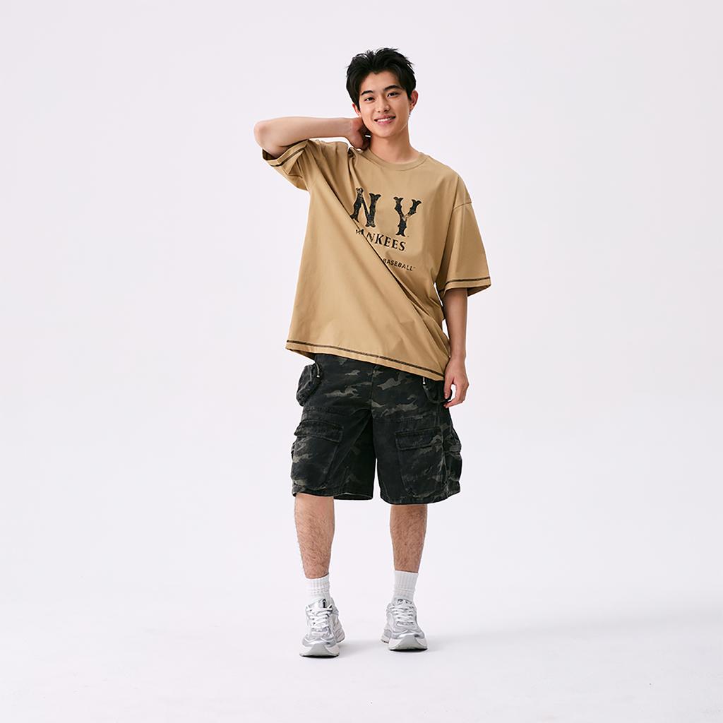 New MLB New York Yankees Basic Collection SS25 T Shirt Unisex Light Camel 3ATSB1153-50CAL