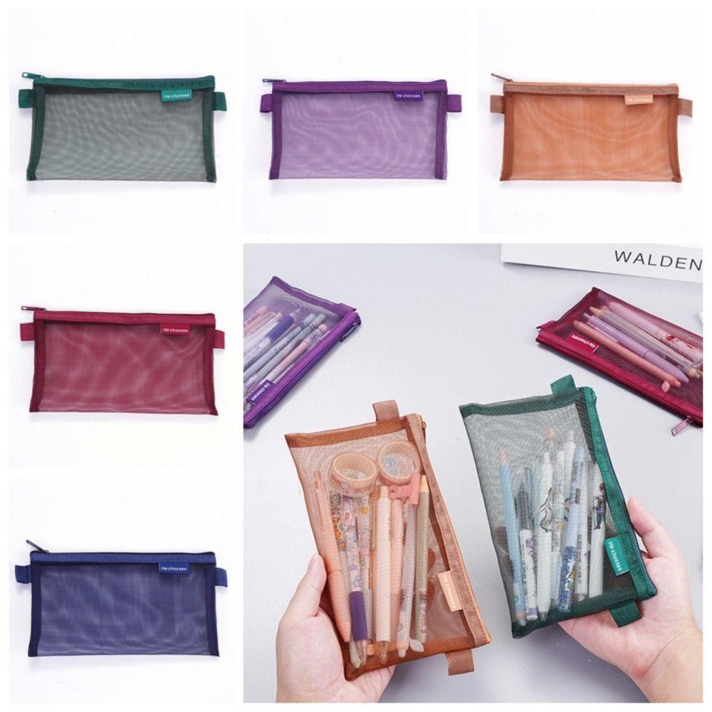 Nylon Mesh Pencil Case Bills Bag Zipper Stationery Bag Simple Transparent Bills Bag  Student