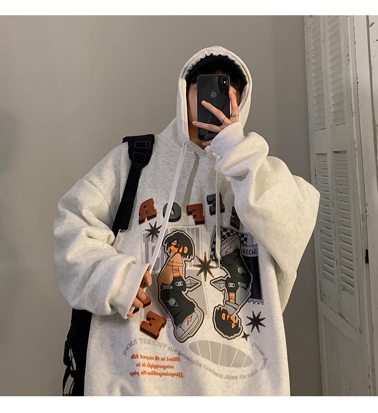 Мужское худи оверсайз из плотного материала - осенне-зимний хип-хоп стиль с утолщенным вельветом