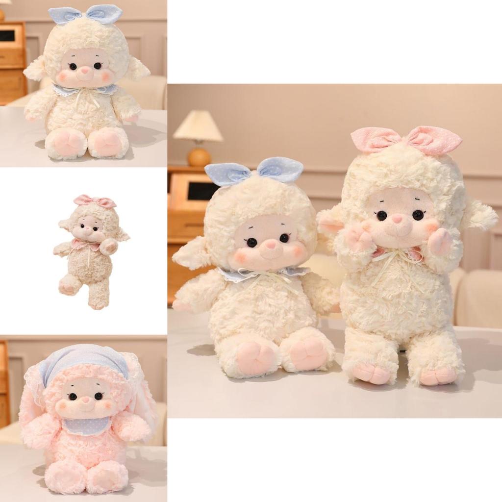 Plush Sheep Rabbit Toy With Polka Dot Bow And Scarf Decoration For Kids Kids Gift And Home Decor