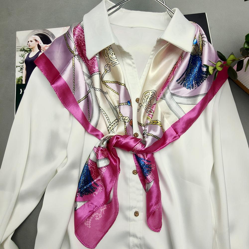 Women's Green Silk Scarf Head Wrap Spring Autumn Chinese Style Peony Floral Fashion Leopard Print Square Scarves Shawl For Winte