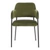Lima Green Velvet Chair With Armrests And Black Legs