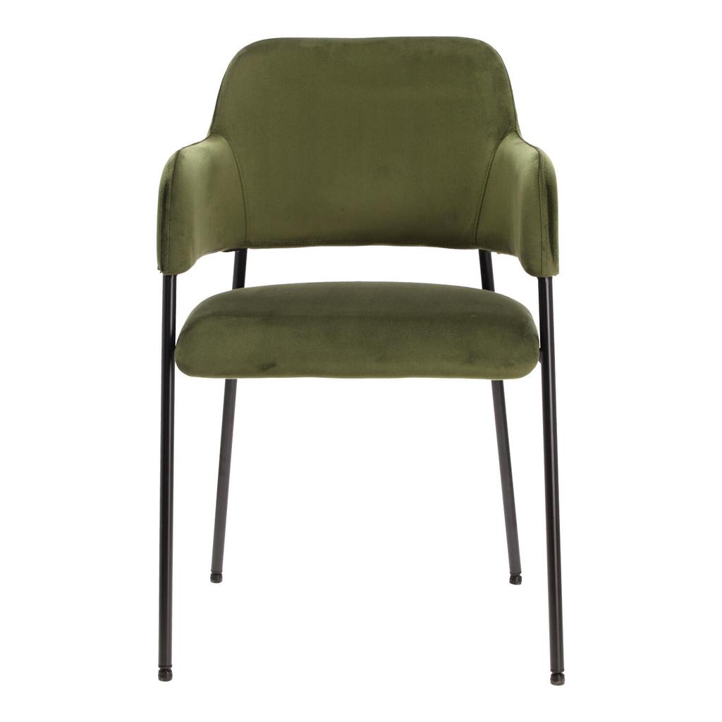Lima Green Velvet Chair With Armrests And Black Legs