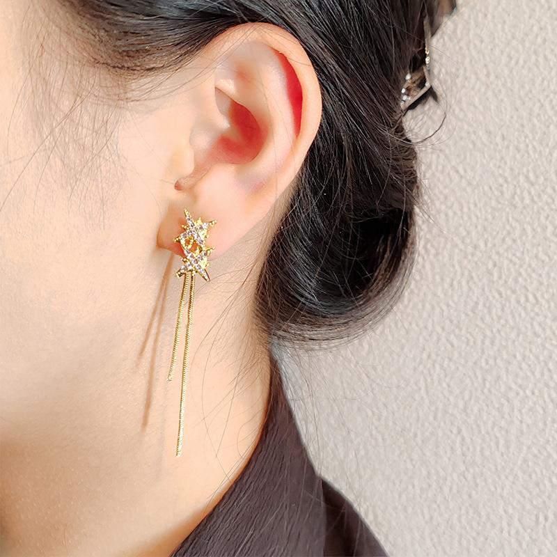 925 Серьги-гвоздики женские октаграммы длинные серьги с бахромой модные универсальные тонкие серьги женские украшения для ушей