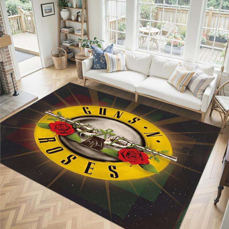 Guns N’ Roses Design Crystal Velvet Carpet Cozy Non?Slip Printed Rug For Bedroom Living Room Entrance