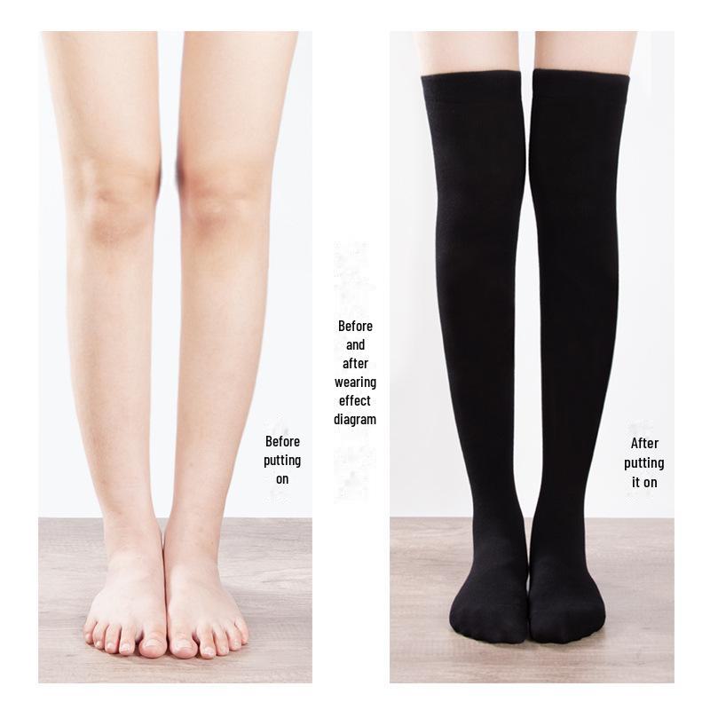 Женские компрессионные носки для похудения из чистого хлопка длиной выше колена на весну и осень - черный цвет, стиль JK