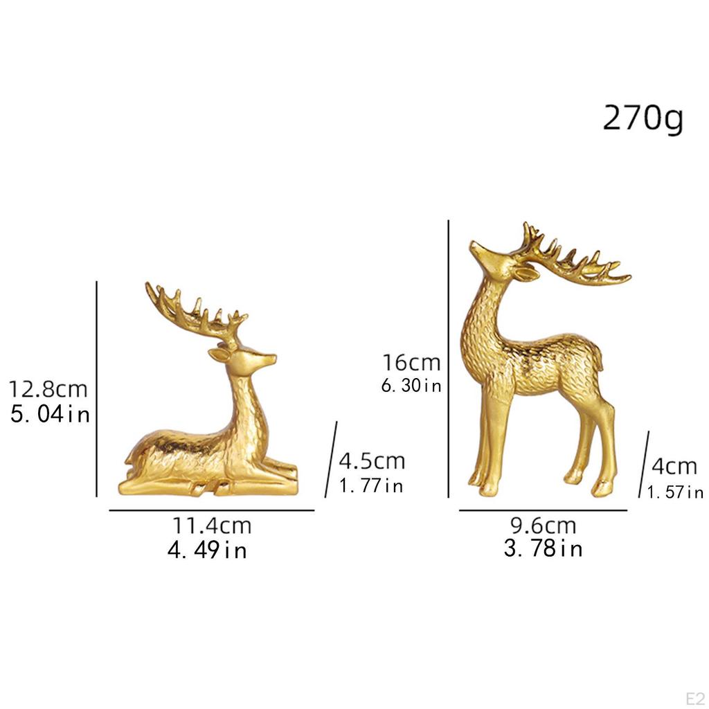 2 Pieces Deer Figurines Desktop Decor Collectible Artwork Ornament Elk Sculpture Resin Statues for