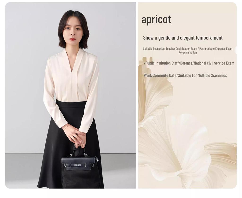 Женская белая шифоновая рубашка с V-образным вырезом – Элегантная официальная одежда для собеседований и офиса