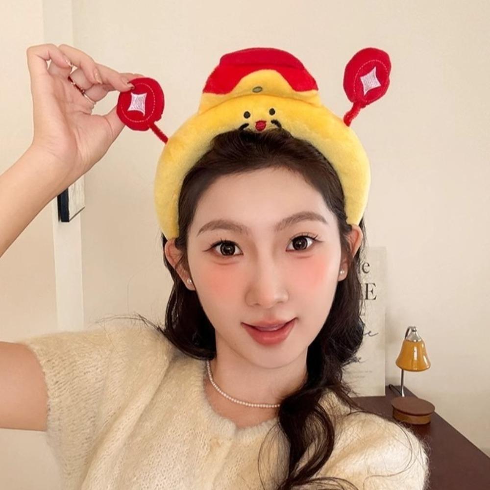 Cartoon Funny Hair Hoop God of Wealth Face Washing Hair Hoop New Year Plush Headband Children