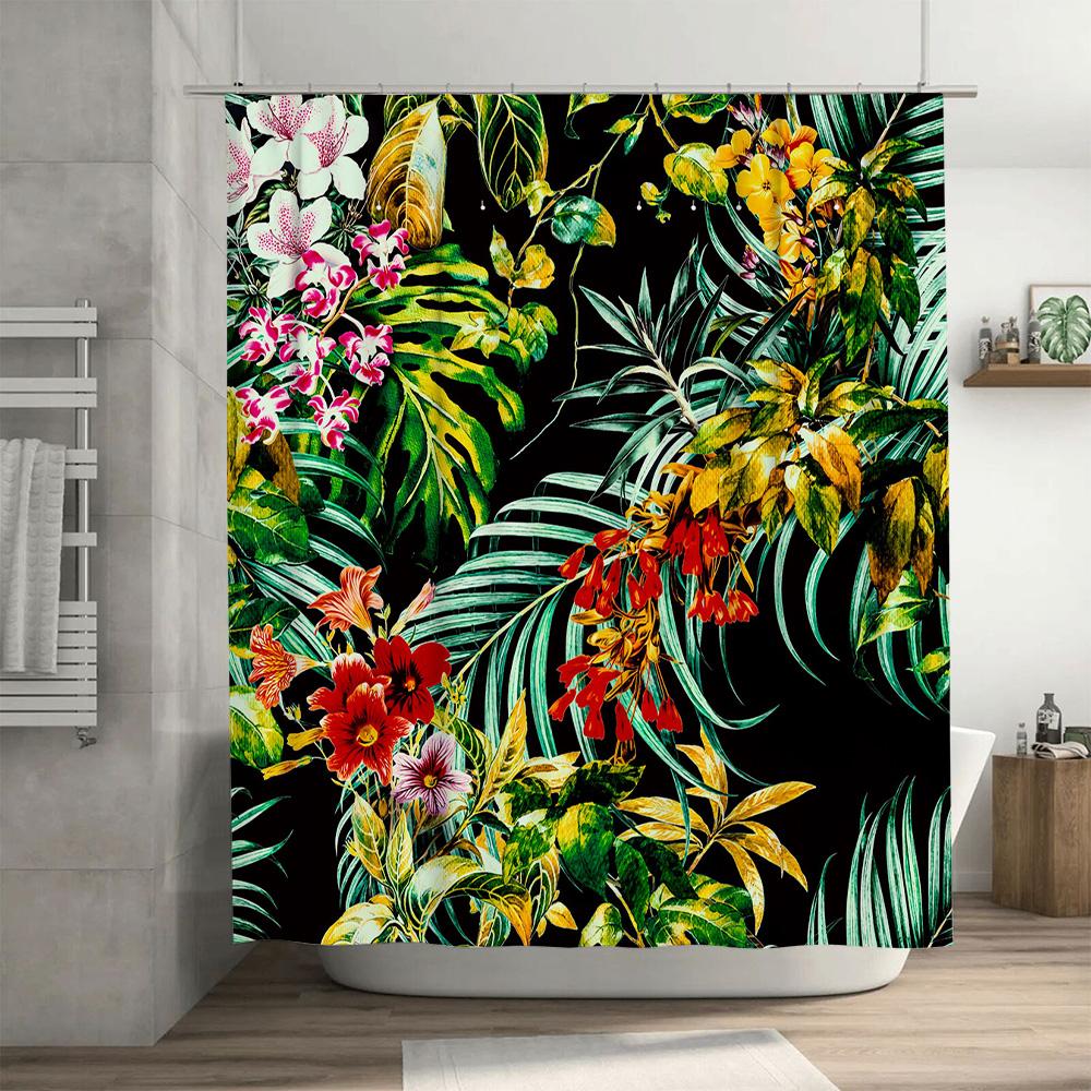 Exotic Floral Shower Curtain Greenery Bright Bloom Decor High-Quality Fabric with Water-Resistant Coating for Bathroom Decoratio