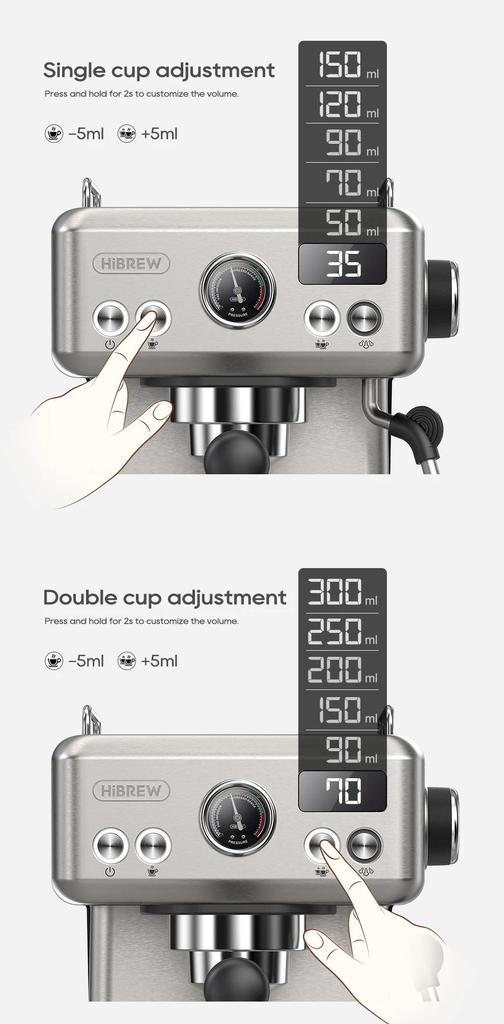 New HiBREW 20Bar Semi Automatic Espresso Coffee Machine Temperature Adjustable 58mm Portafilter Cold/Hot Coffee Maker Metal CaseH10A