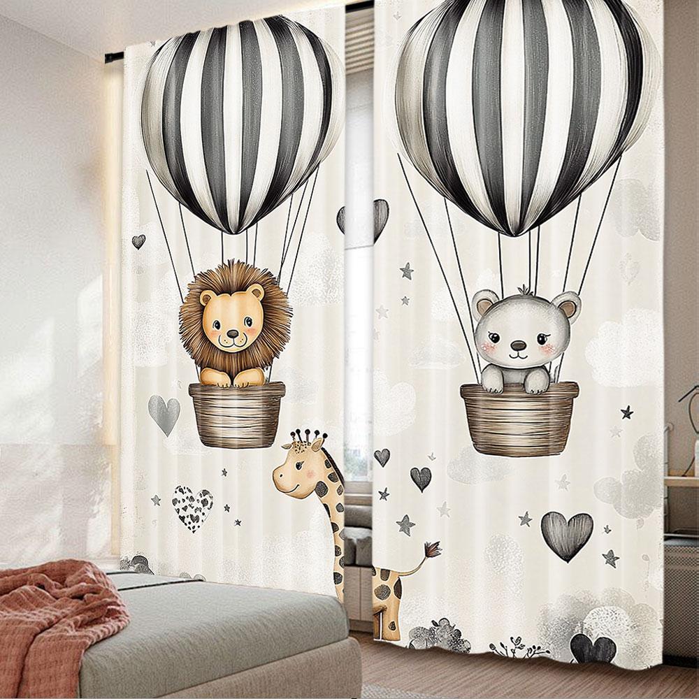 2Pcs Animals Curtains Nostalgia Feels Happy Tale Of Animal Friends Giraffe Lion For Bedroom Bathroom Living Room Dining Room
