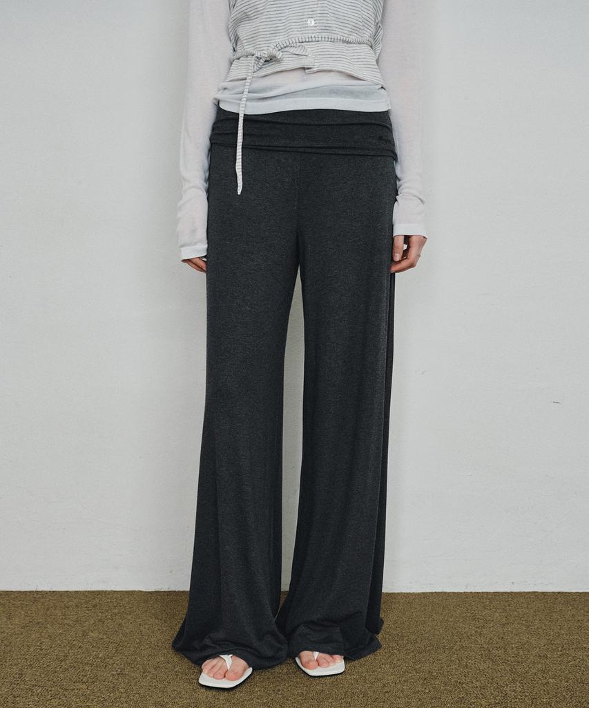 MONGDOL Foldable Elastic Waist Wide Pants Charcoal Mdpt083Charcoal