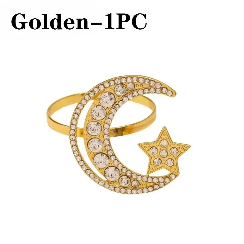 Золотые кольца для салфеток Набор Дизайн Звезда Луна СплавКристалл Металл Полый Рамадан Праздник Праздничная Посуда Элегантный Прочный Держатель для салфеток