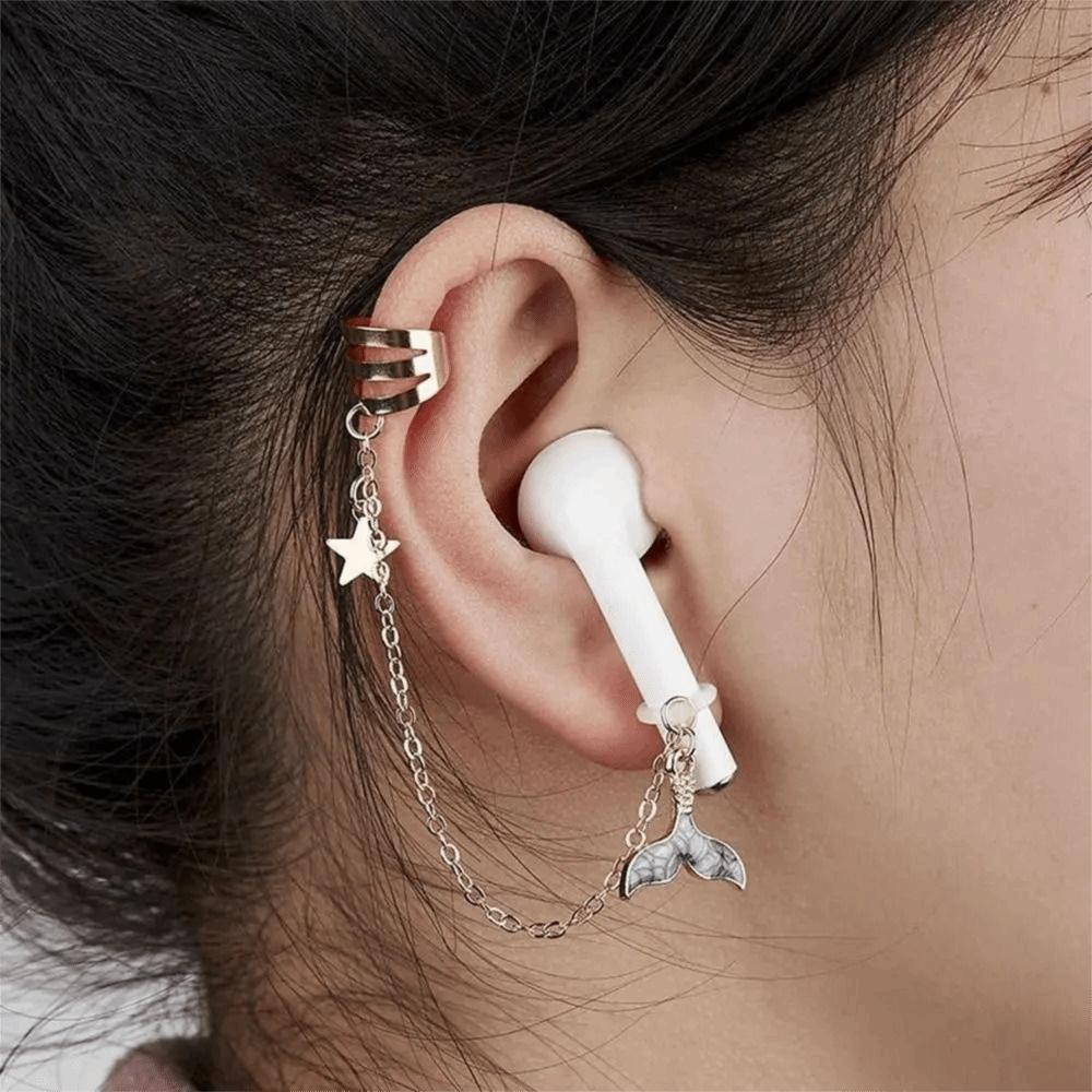 2pcs/pair Star Anti-Lost Earphone Clip Ear Decor Headphone Chains Earphone Protection Chain Girls