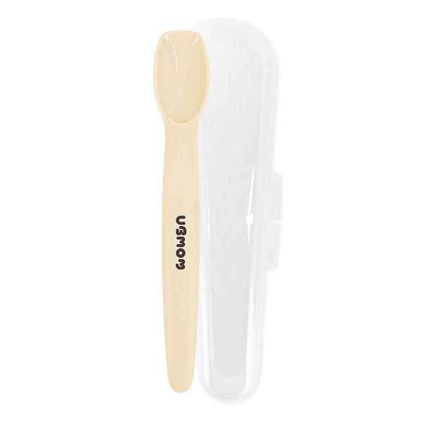 UBMom Silicone Baby Food Spoon + Case Set, Beige (Spoon), 1 Set