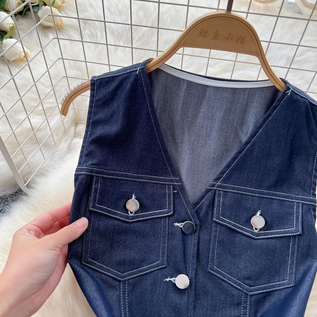 Дизайнерское летнее платье для женщин высокого класса V-образный вырез без рукавов однобортный топ женский костюм-двойка повседневные брюки клеш