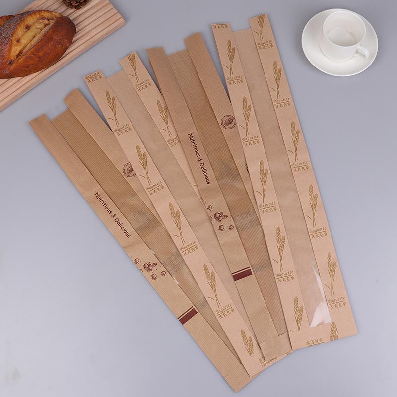 10Pcs Oil Proof Kraft Paper Long Bread Bags With Transparent Window Baguette Baking Packaging Bags For Birthday Party Event