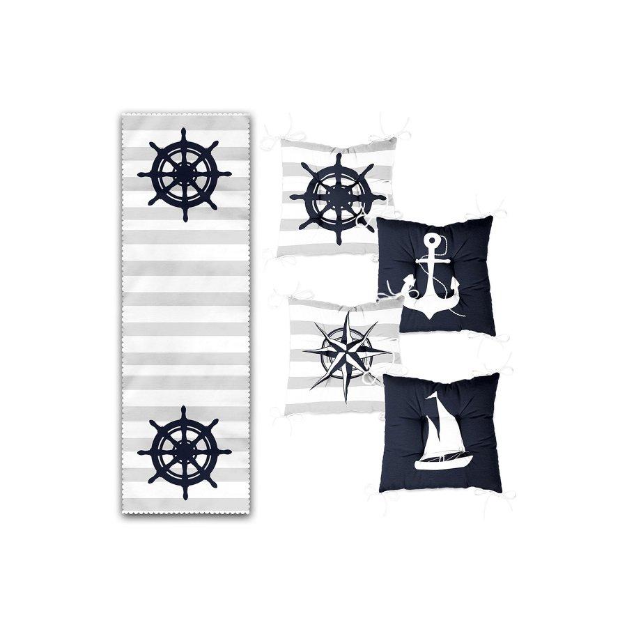 Набор подушек для стула с цифровой печатью Sailor Concept / 4 квадратных подушки для стула 40 × 40 см и 1 дорожка