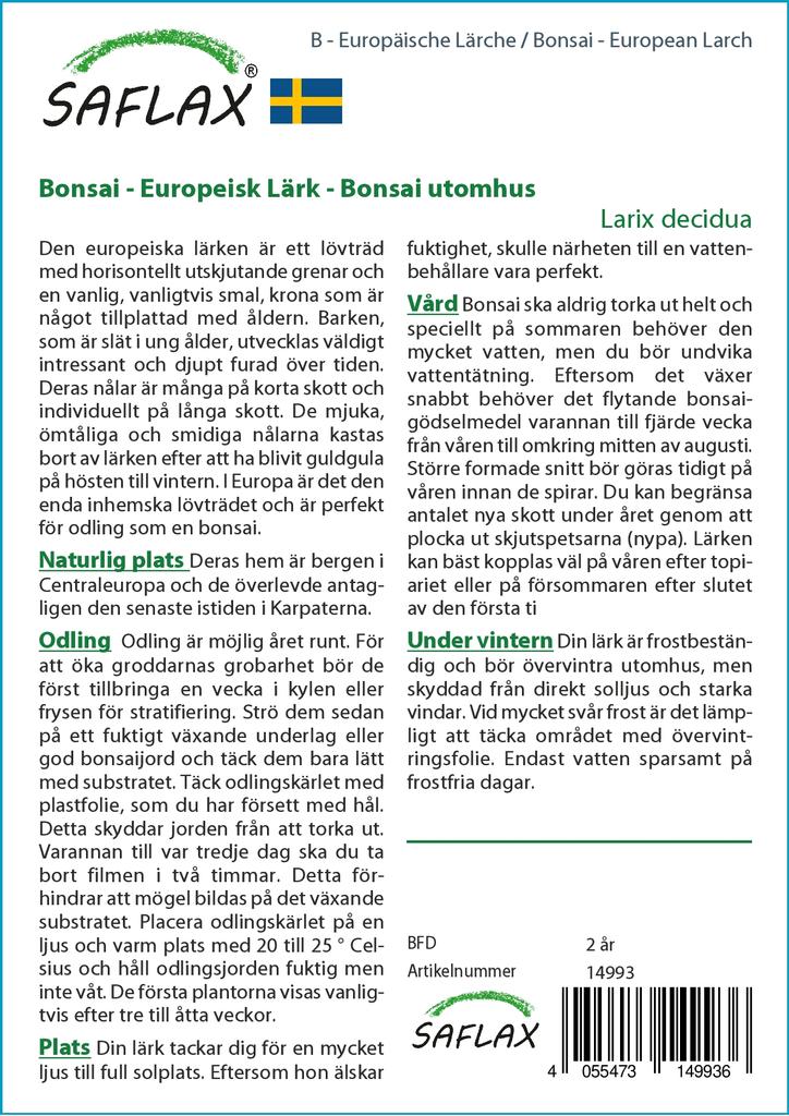 SAFLAX Garden in the Bag - Бонсай - Лиственница европейская - 75 семян - С субстратом в подходящем мешке - Larix decidua