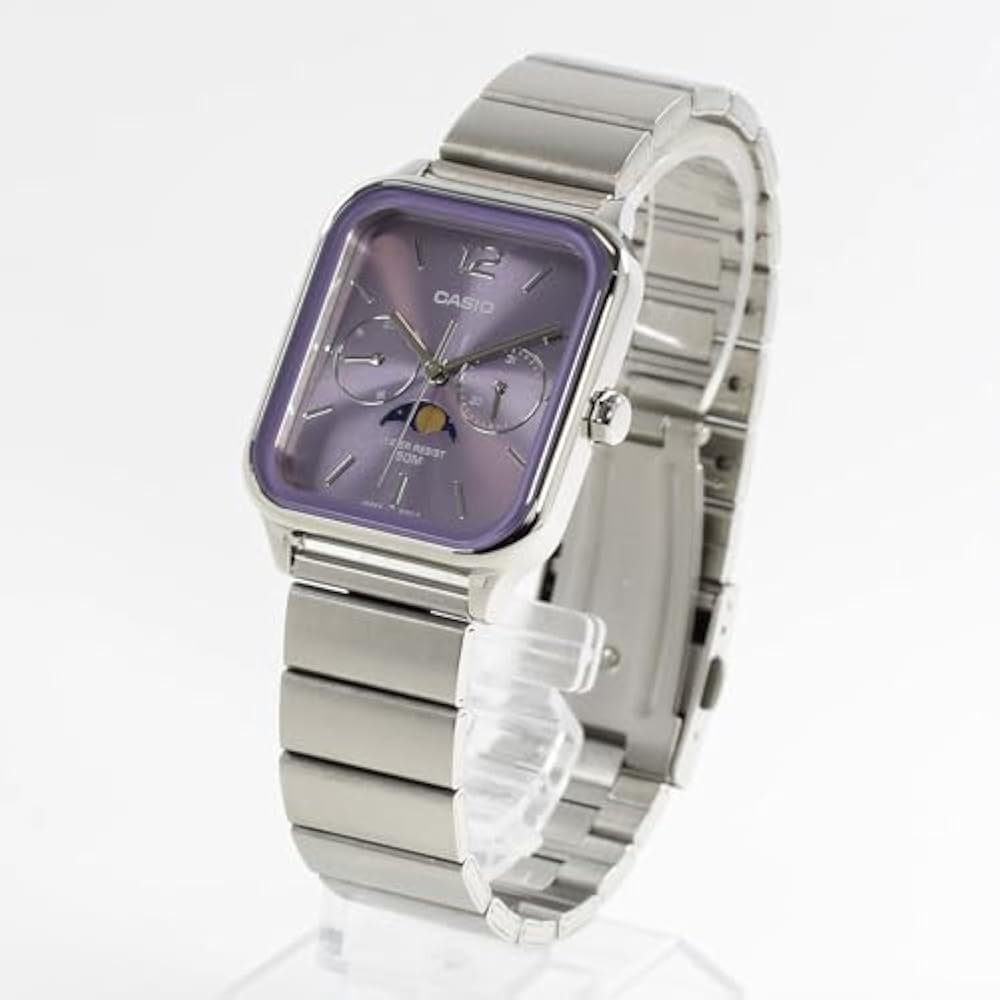 Casio СТАНДАРТНЫЕ MTP-M305D-6A Casio Квадратные Мужские Часы с Фазами Луны на Стальном Ремешке Фиолетовые [Пара...