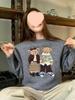 Корейский милый мультяшный жаккардовый свитер с плюшевым мишкой - Женский осенний трикотажный пуловер с круглым вырезом и длинным рукавом, универсальный топ