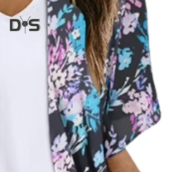 Женская шифоновая рубашка с V-образным вырезом и коротким рукавом с цифровым 3D-принтом, дышащий солнцезащитный кардиган, пальто с открытым передом, пальто средней длины