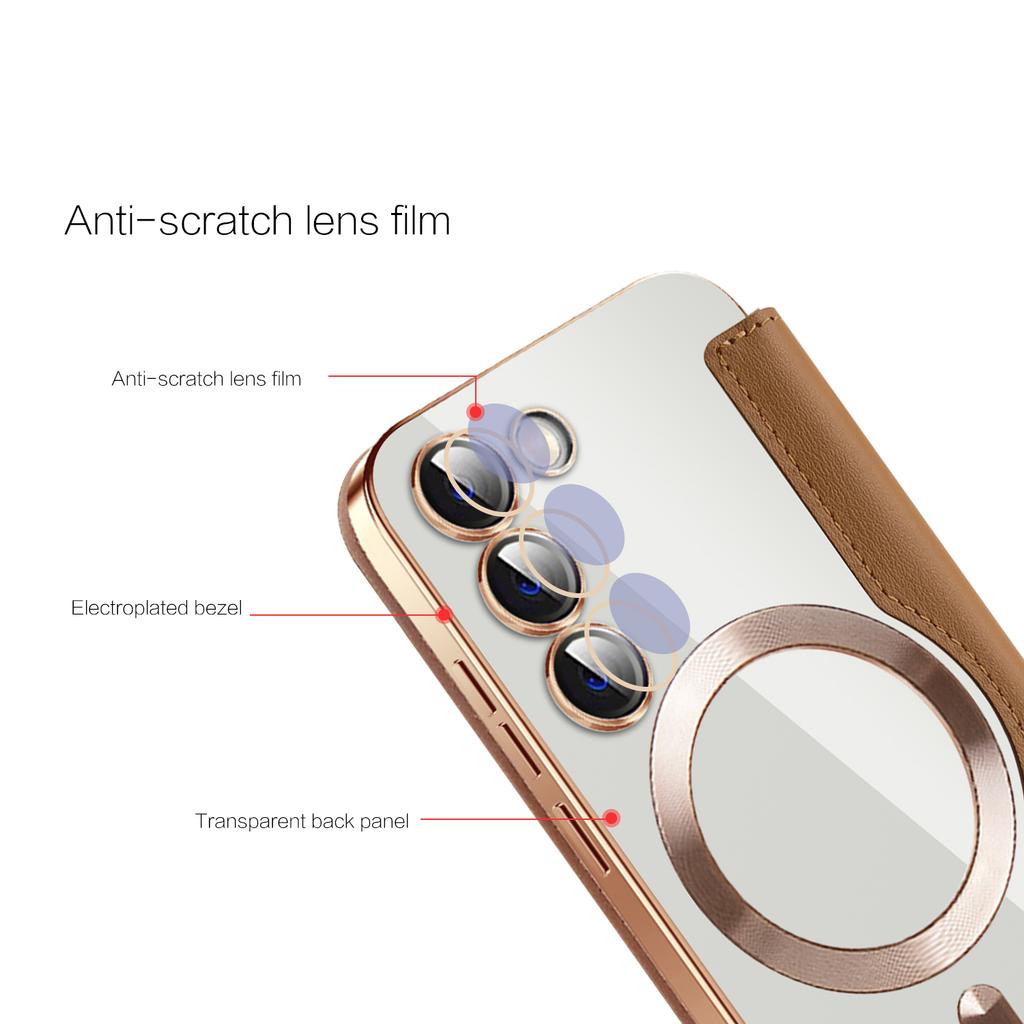 Магнитный чехол для Samsung Galaxy S23+ Совместимый с MagSafe, ПУ кожа+ТПУ Блокирующий RFID откидной чехол для телефона