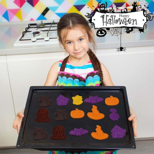 BEAUTY PLAYER 8-Piece Halloween Cookie Cutter and Cake Mold Set, Includes Bat, Pumpkin, Ghost, Witch Hat, Castle, and Other Shapes, Baking Supplies (H