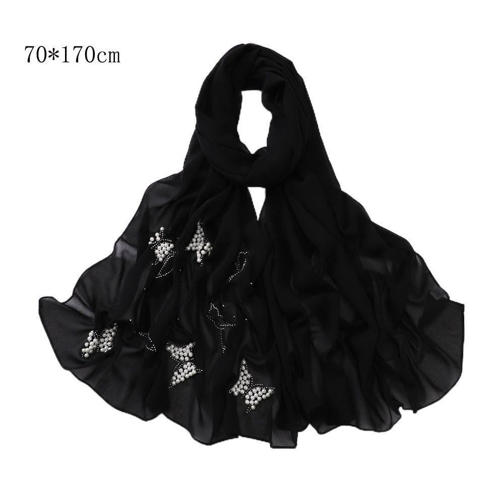 Malaysia Scarf Pearl Silk Headscarf Islamic Clothing Turbans Satin Hijab  For Women