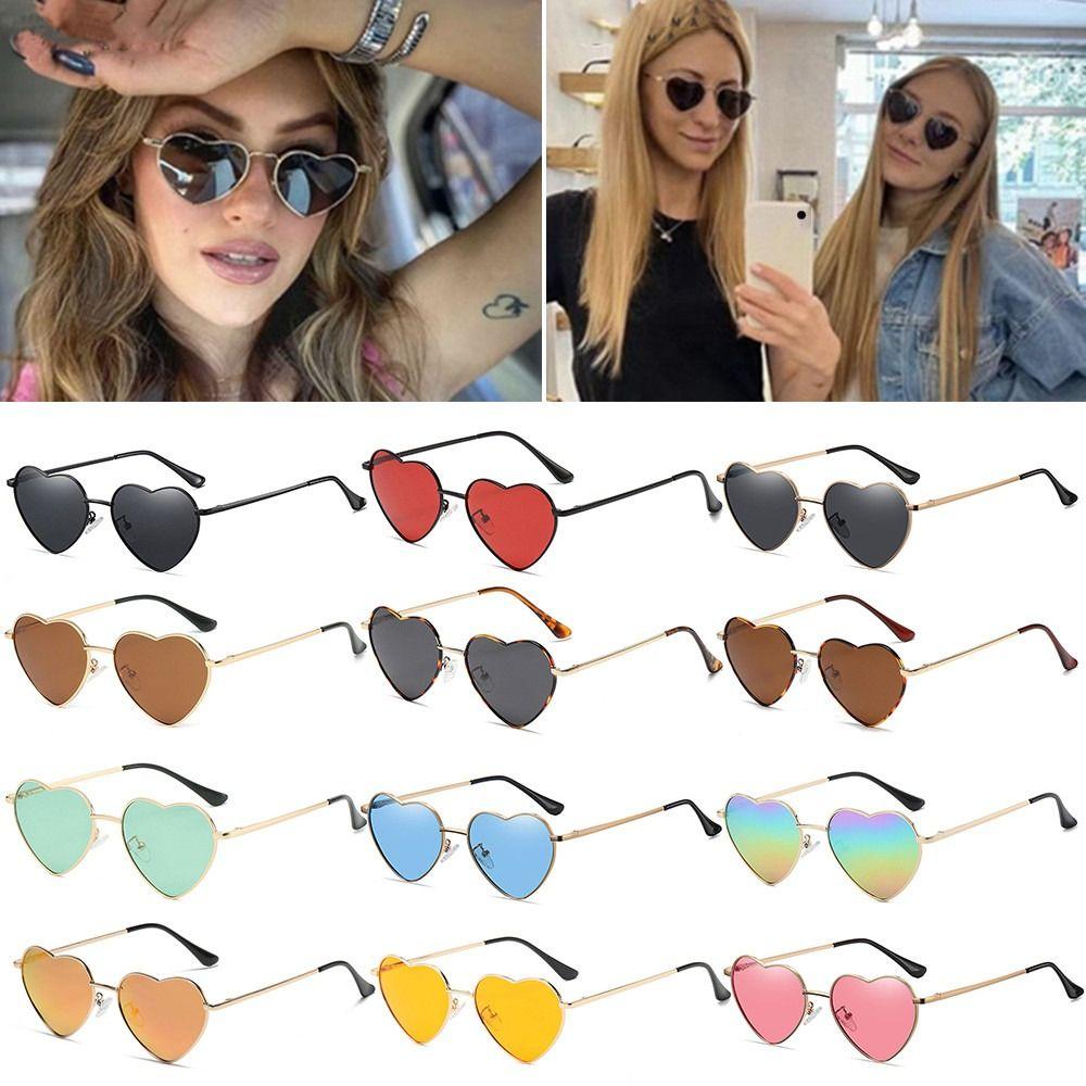 Trendy Fancy Accessories Metal Frame Heart Sun Glasses 90s Glasses Shades Heart-Shaped Sunglasses