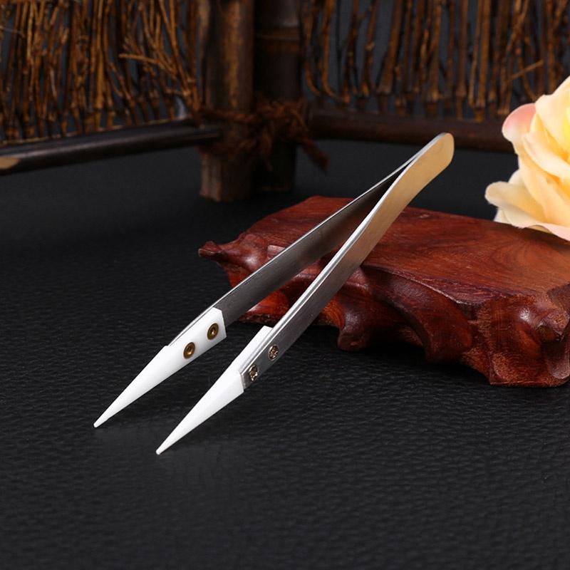 Steel Stainless Ceramic Pointed Tip Tweezer Heat Resistant Antistatic Antiacid