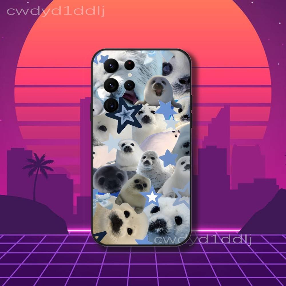Cute S-Seal Seals Animal Phone Case For Samsung S10,S21,FE,S21 ,S26,S25,S24,S23,Ultra,S9,S22,Plus Black Shockproof Silicone Sof