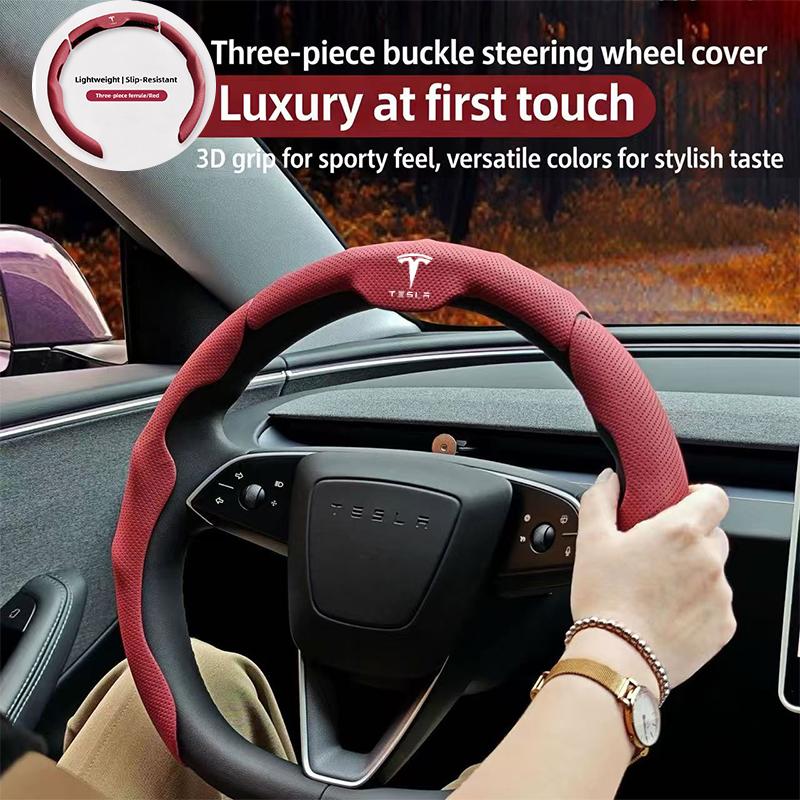 Car Nappa Leather Steering Wheel Cover Sporty Styling Accessories For Tesla Model 3 S X Cybertruck Juguete Roadster Coil Bonina
